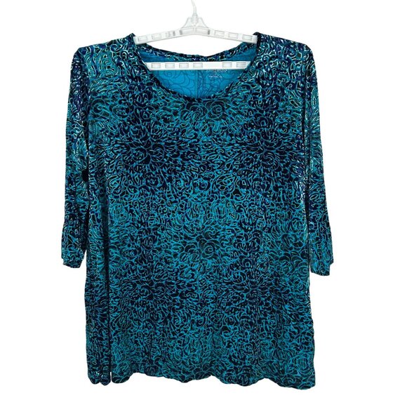 Catherines Womens 2X Tunic Top 22/24W Floral Blue/Black Stretch Velvet Soft Knit - Picture 1 of 10